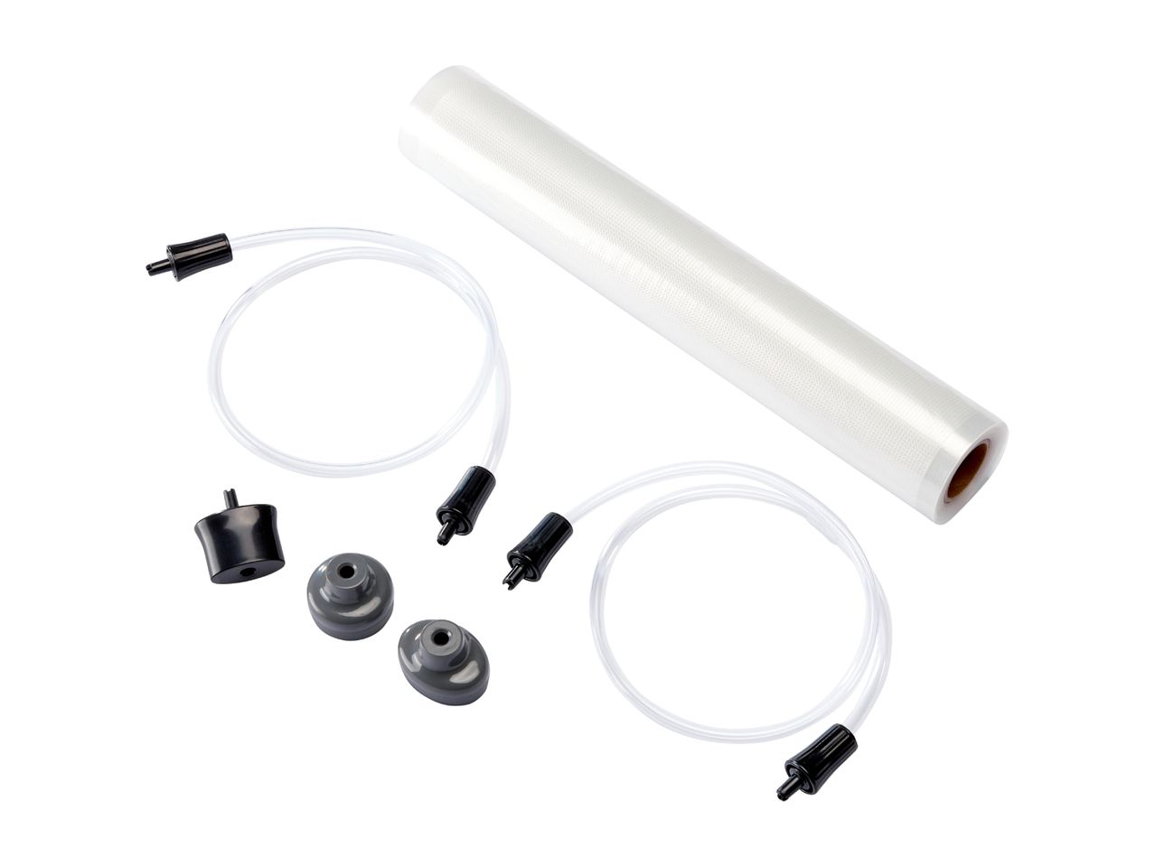 Vacuum sealer roll and accessories: sealing wires and end caps.