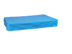 Blue rectangular tarp covering an object