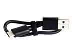 Black USB-C to USB-A charging cable, coiled and secured with a strap.