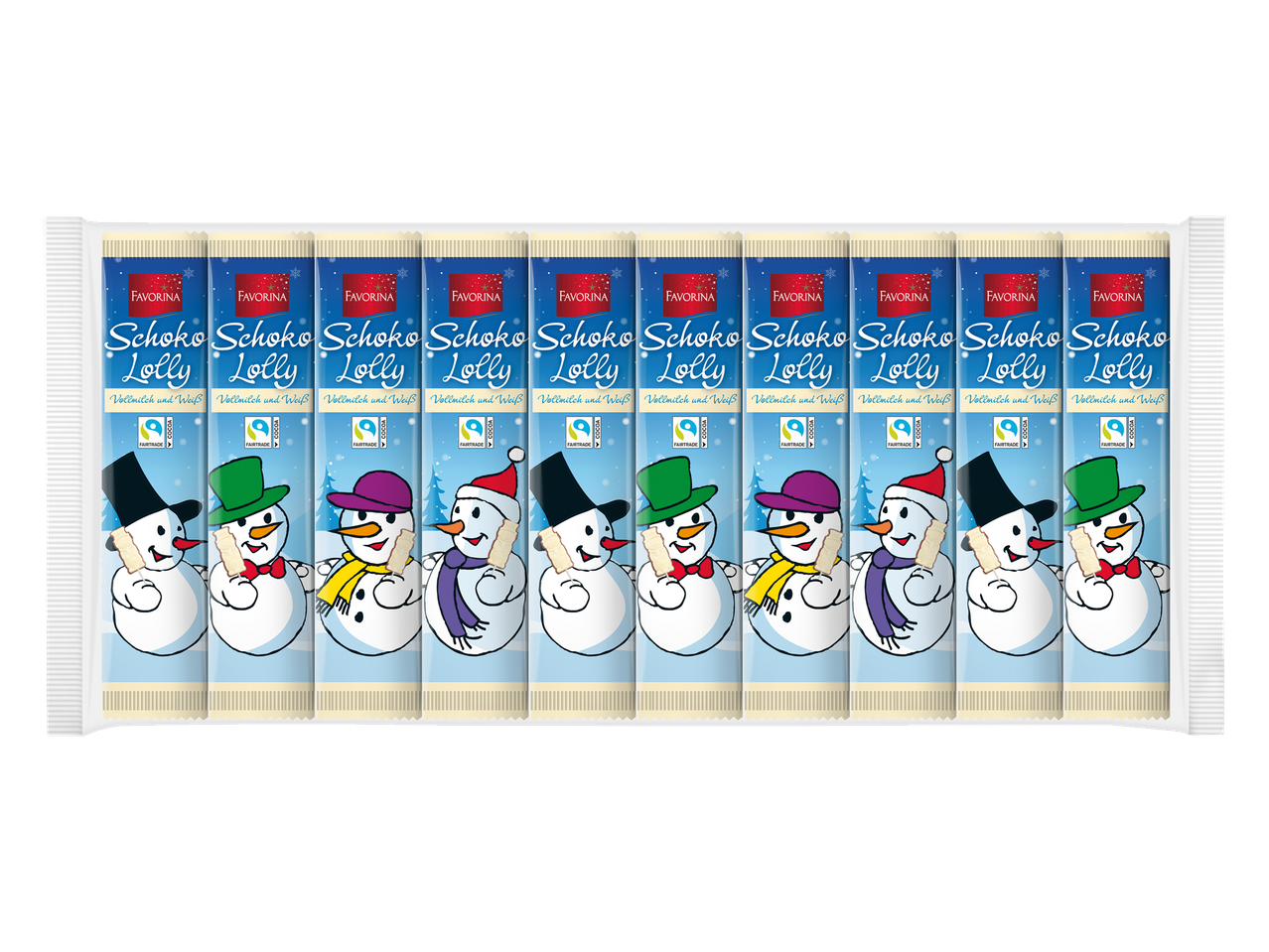 Favorina Schoko Lolly šokoladiniai ledinukai su sniego senio dizainu.
