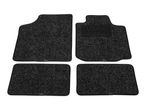 Four black car floor mats with a textured surface, two larger and two smaller, one with a 'GG' logo.