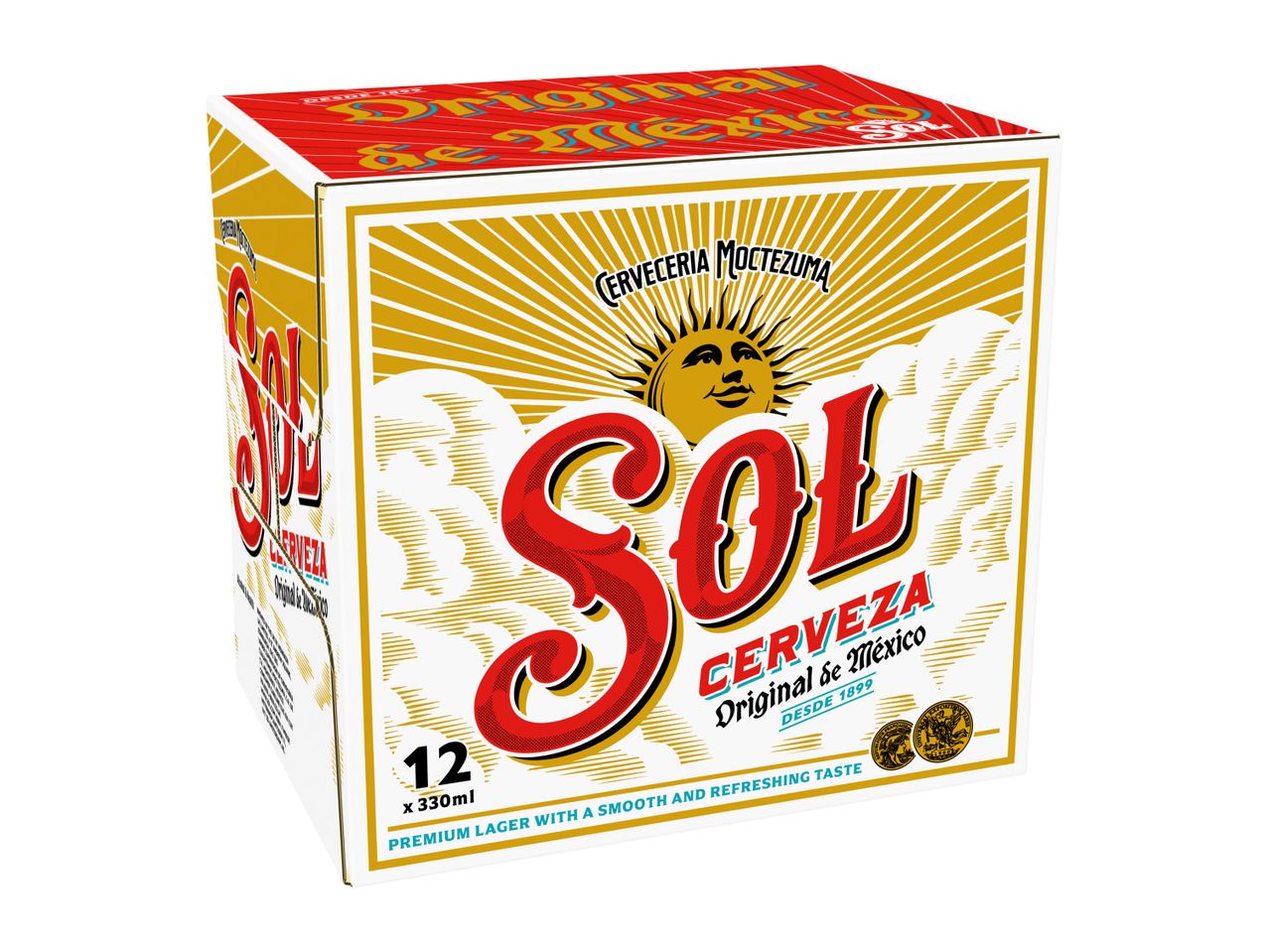 A 12-pack of Sol Cerveza beer.