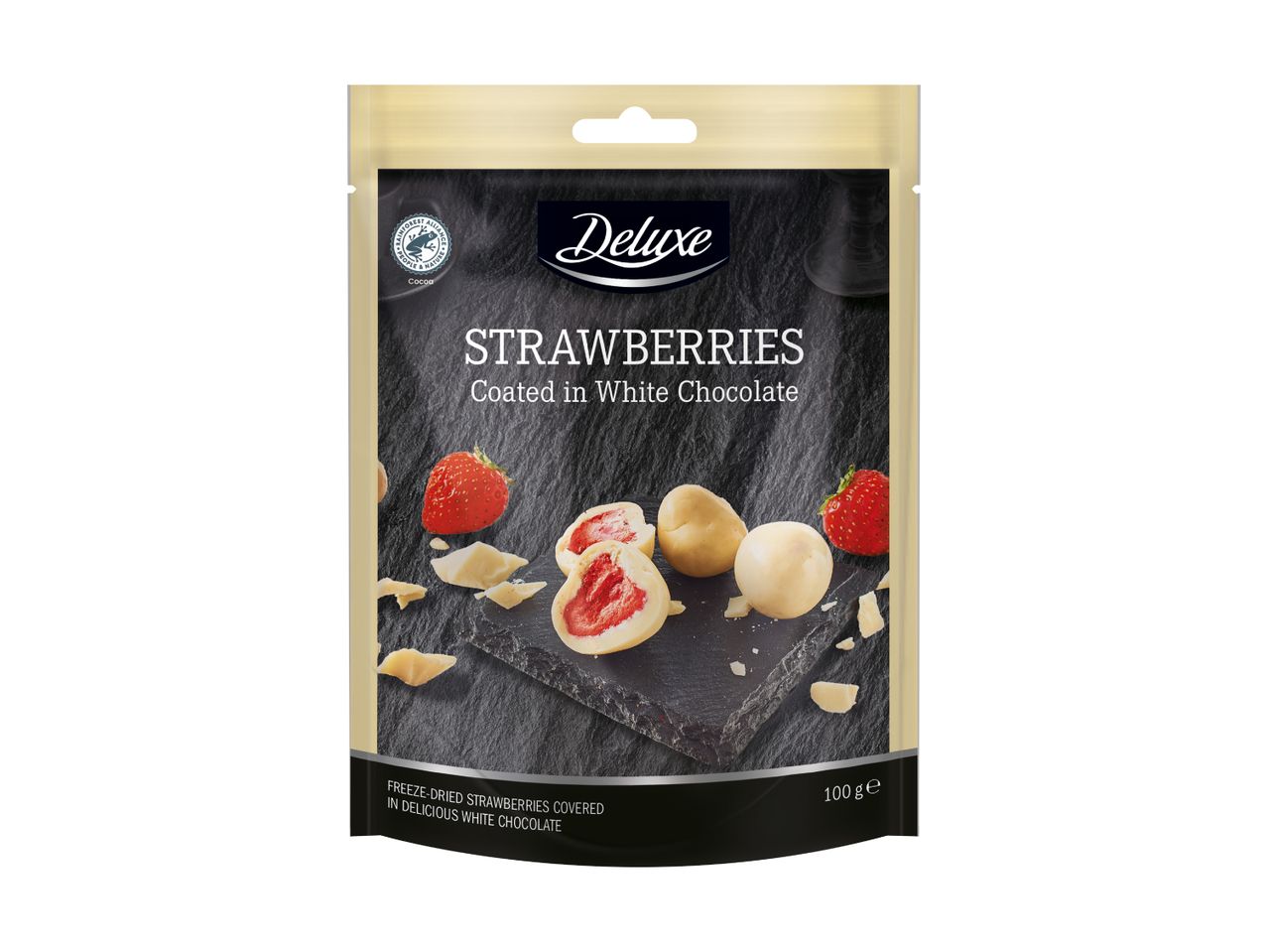 Deluxe Freeze-Dried Strawberries Coated in White Chocolate, 100g