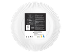 Witte papieren borden, 20 stuks, 23cm diameter, geschikt voor barbecues, met recyclinginformatie.