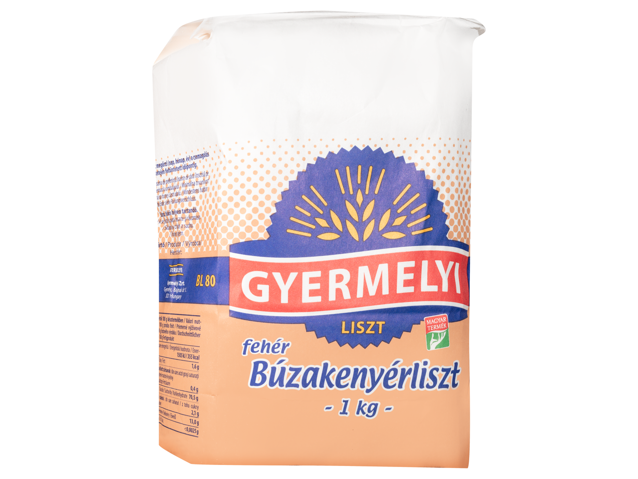 Gyermelyi BL 80 fehér búzakenyérliszt 1 kg-os csomag.