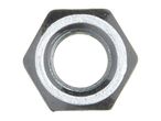 A single, silver-colored hex nut with a circular opening in the center.