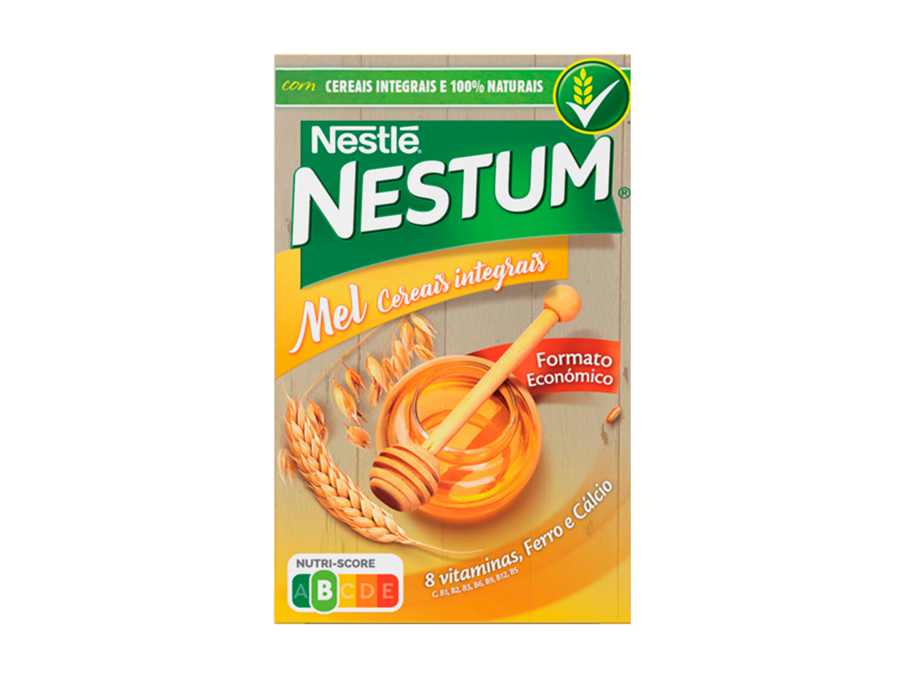 Embalagem de Nestlé Nestum Mel Cereais Integrais com Nutri-Score A.