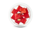 Verse watermeloenblokjes op een bord met voedingswaarden en Nutri-Score A.