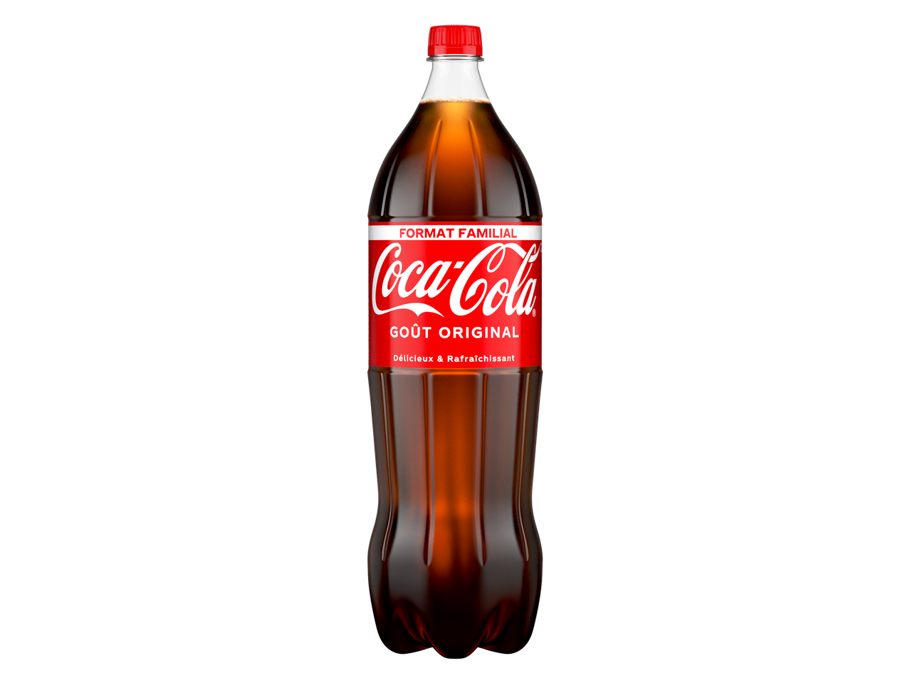 Bouteille de boisson gazeuse au cola, format familial, goût original, délicieux et rafraîchissant.