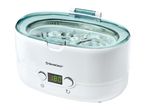 White ultrasonic cleaner with a digital display showing 180 and a transparent blue lid