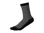 Black and grey patterned crew sock with a herringbone design