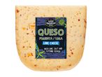 A wedge of Queso Pimentón/Jalapeño semi-hard cheese from the brand,  Indiana Farmstead.