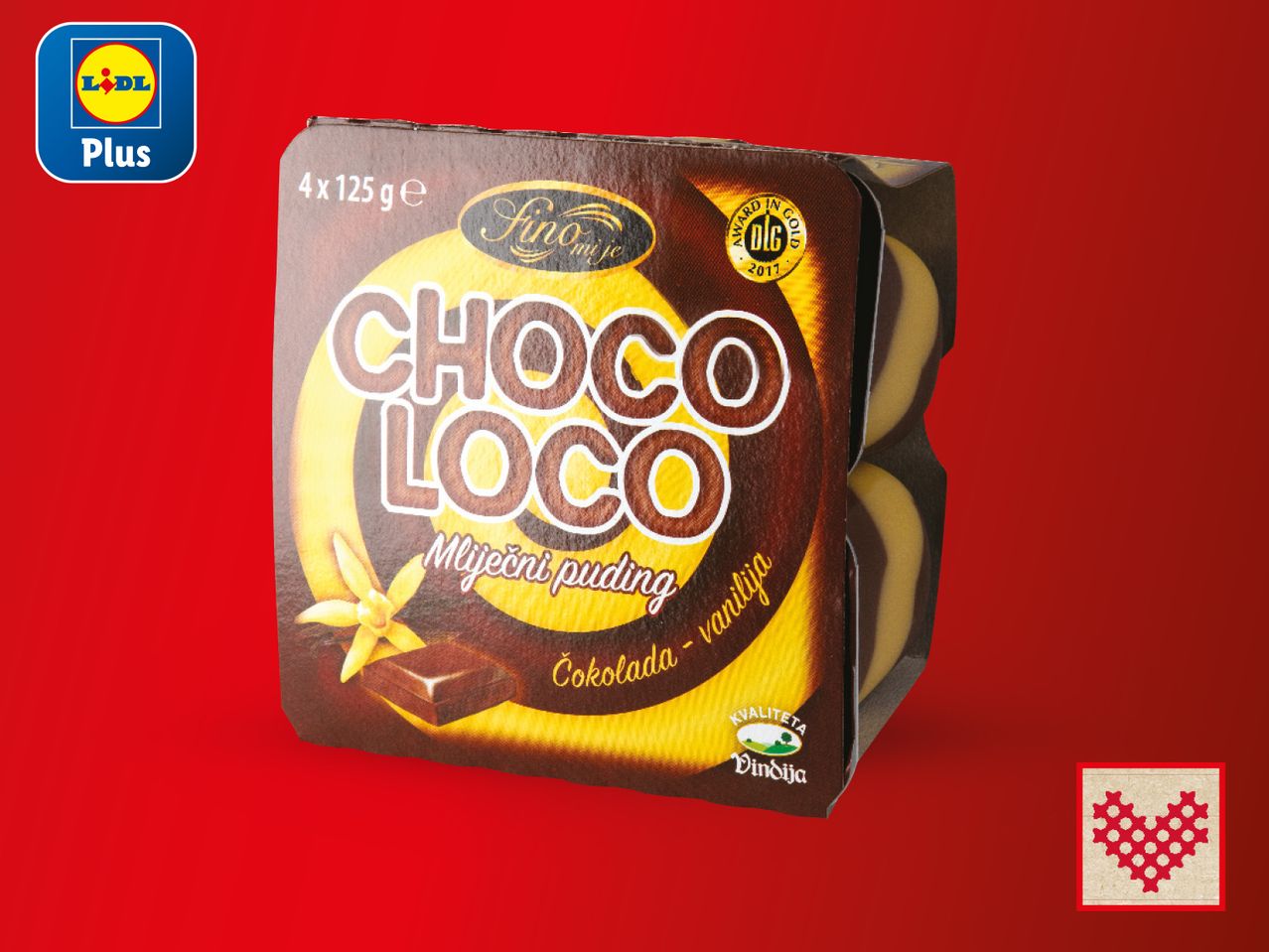 Pakiranje čokoladno-vanilija pudinga Choco Loco marke Vindija, Lidl Plus.