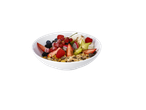 Uma tigela de granola, iogurte e frutas frescas.