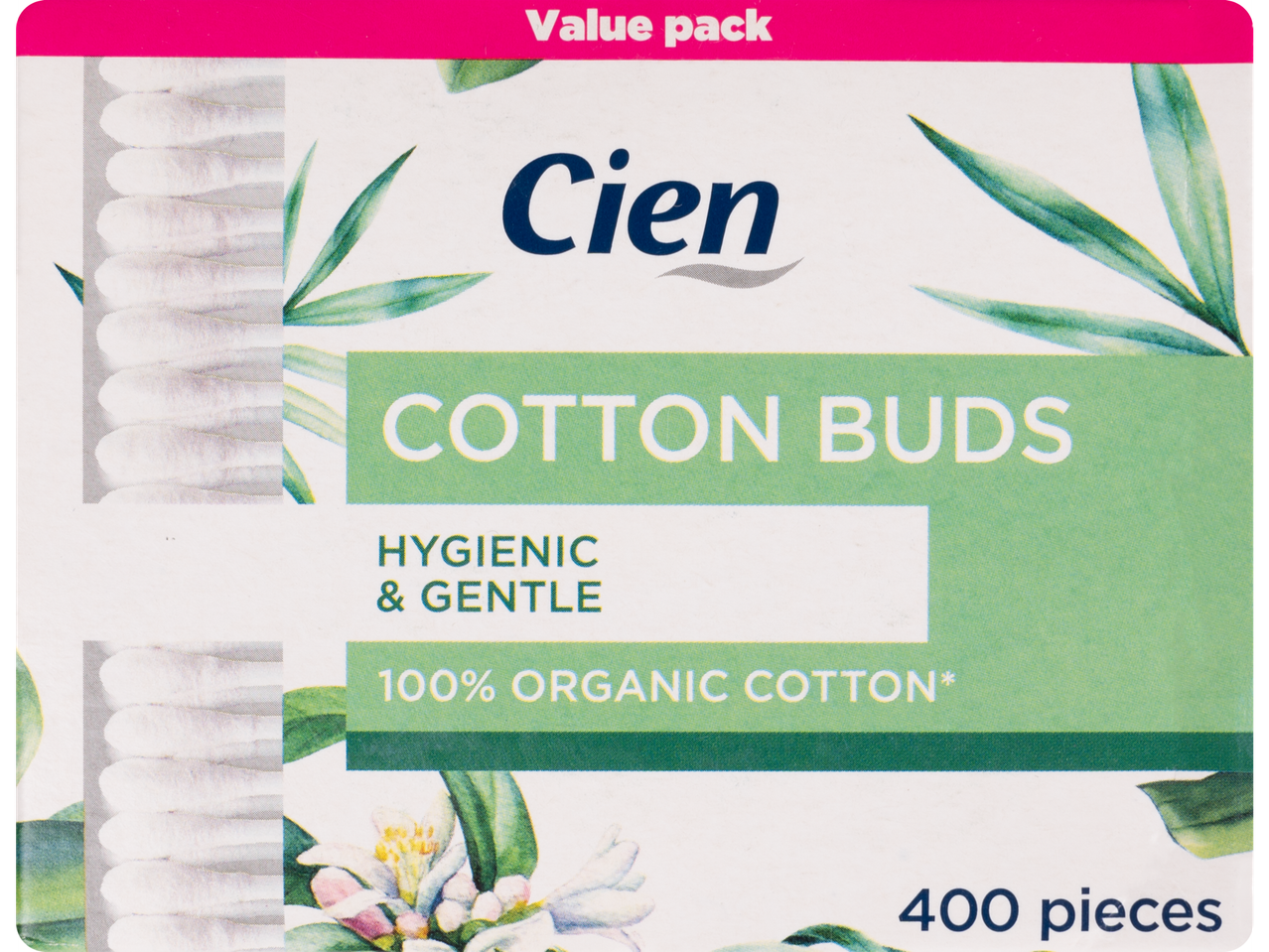Bețișoare de urechi Cien, 400 bucăți, bumbac organic.