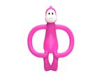 Pink monkey-shaped baby teether with large, circular arms.