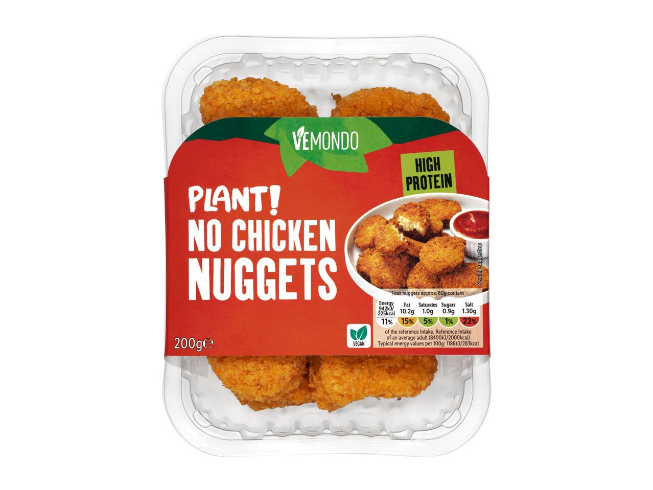Vemondo plant-based nuggets: high protein, 200g.