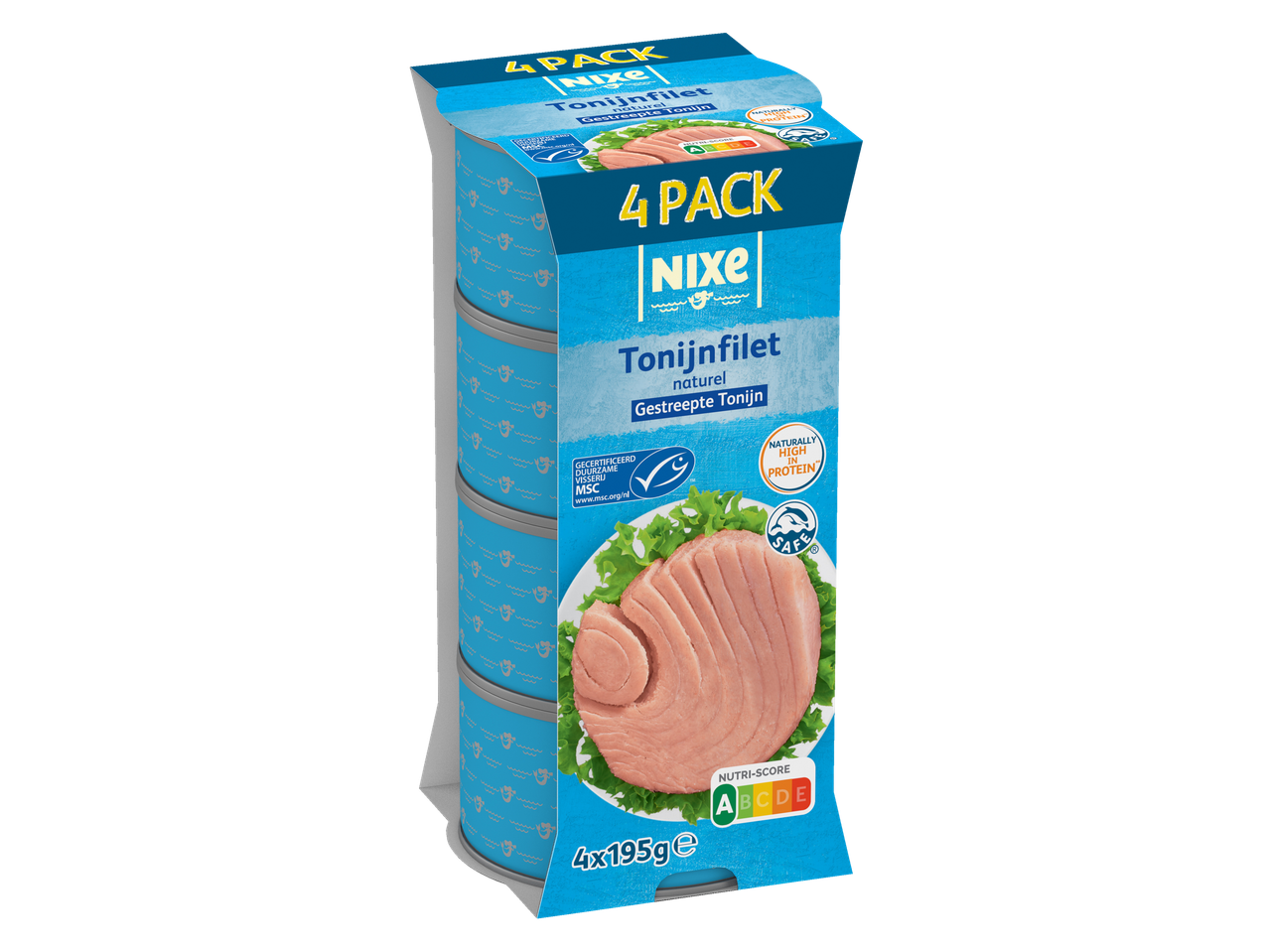 Vier blikjes Nixe tonijnfilet van 195g.