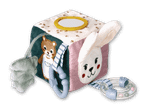 Kuschelkubus mit Hasen- und Eichhörnchenmotiv für Babys.