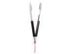 Stainless steel kitchen tongs with ergonomic handles.
