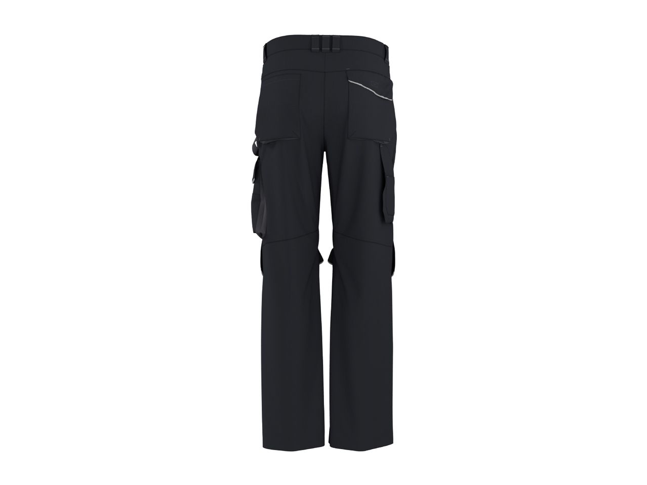 Black cargo work trousers with reflective details, back view.