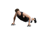 Homem fazendo flexões com acessórios de fitness Crivit.