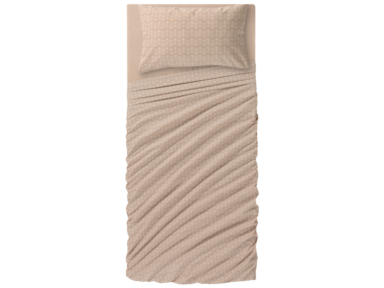 Set di biancheria da letto beige con un delicato motivo floreale.