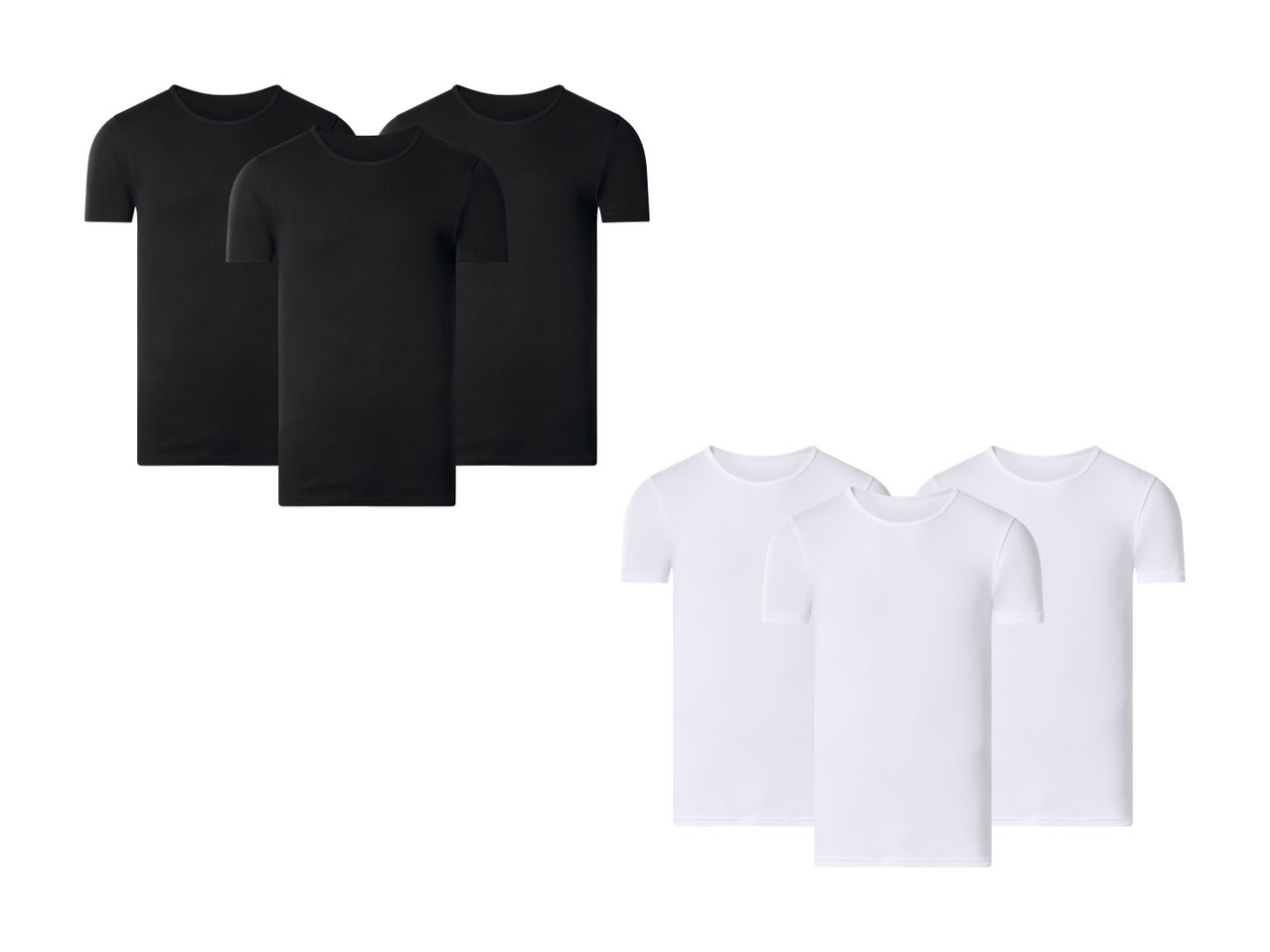 Sæt med sorte og hvide T-shirts med rund hals.