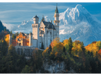 Neišvānšteinas pils ar sniegotiem kalniem un rudens kokiem, ideāli piemērota Lupilu puzlēm.
