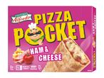 Škatla za zamrznjeno pico Alfredo Pizza Pocket z okusom šunke in sira.