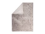 Soft grey faux fur blanket with a folded corner showing a smooth reverse side