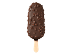 Gelado de chocolate com nozes num pau de madeira