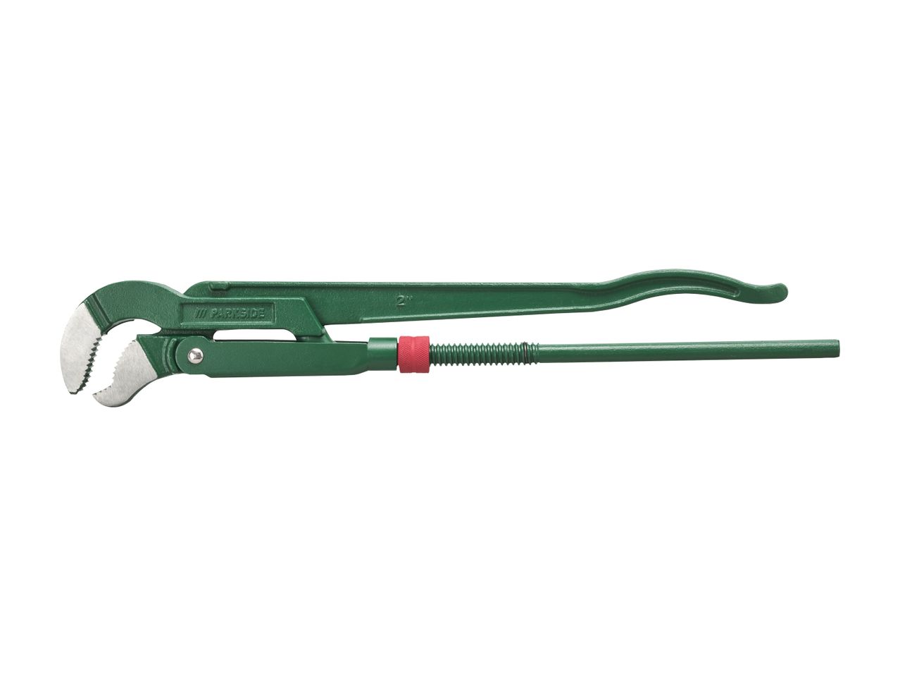 A green Parkside pipe wrench with a red adjustment ring.