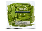 Verpakking met verse peulen, met productinformatie en barcode.