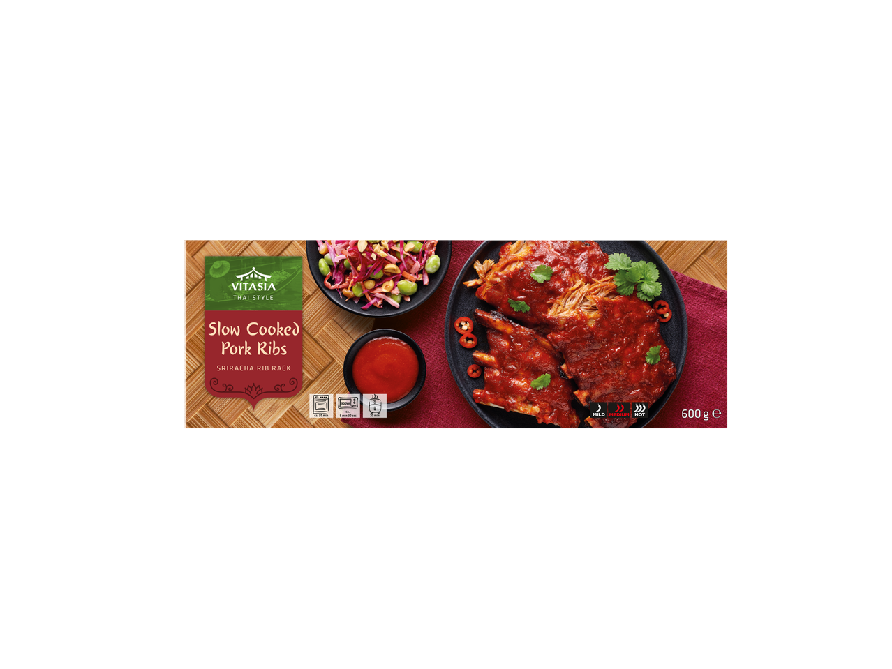 Vitasia Slow Cooked Pork Ribs Sriracha Rib Rack met salade en saus, 600g.