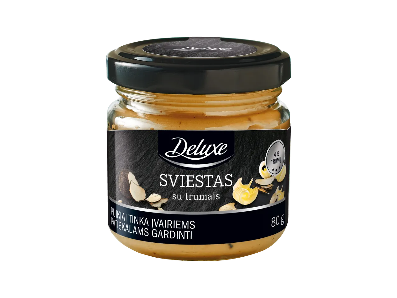 Deluxe sviestas su trumais stiklainyje