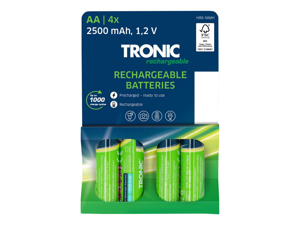 TRONIC AA 2500 mAh újratölthető elemek, 4 darabos csomagban.