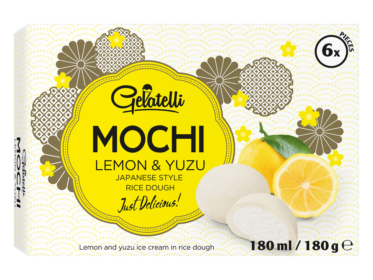 Gelatelli Mochi: Sorvete japonês de massa de arroz com limão e yuzu (6 unidades).