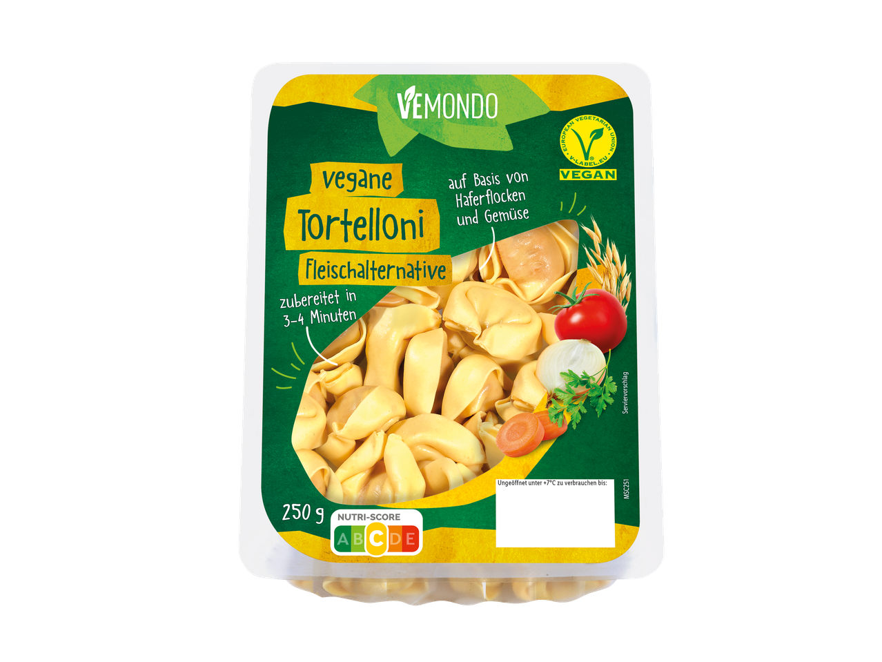 Vemondo vegane Tortelloni, Fleischalternative aus Haferflocken und Gemüse.