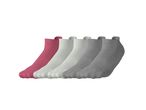 Five pairs of ankle socks in pink, light grey, and dark grey