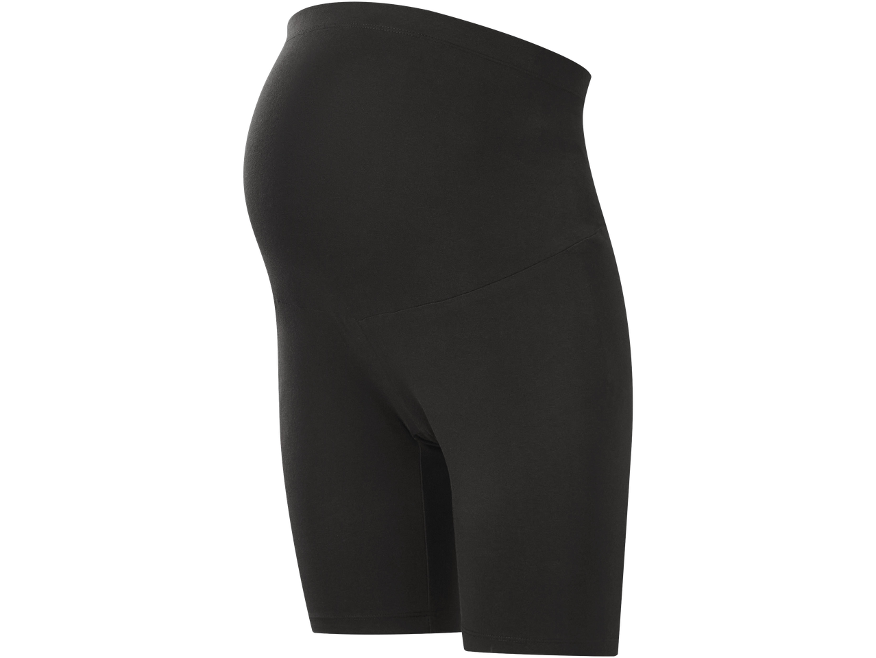 Fekete színű, magas derekú, rövidnadrág fazonú kismama leggings oldalnézetből