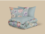 Livarno Microfibre Satin Bedlinen: Floral patterned duvet cover and two pillows in light blue.