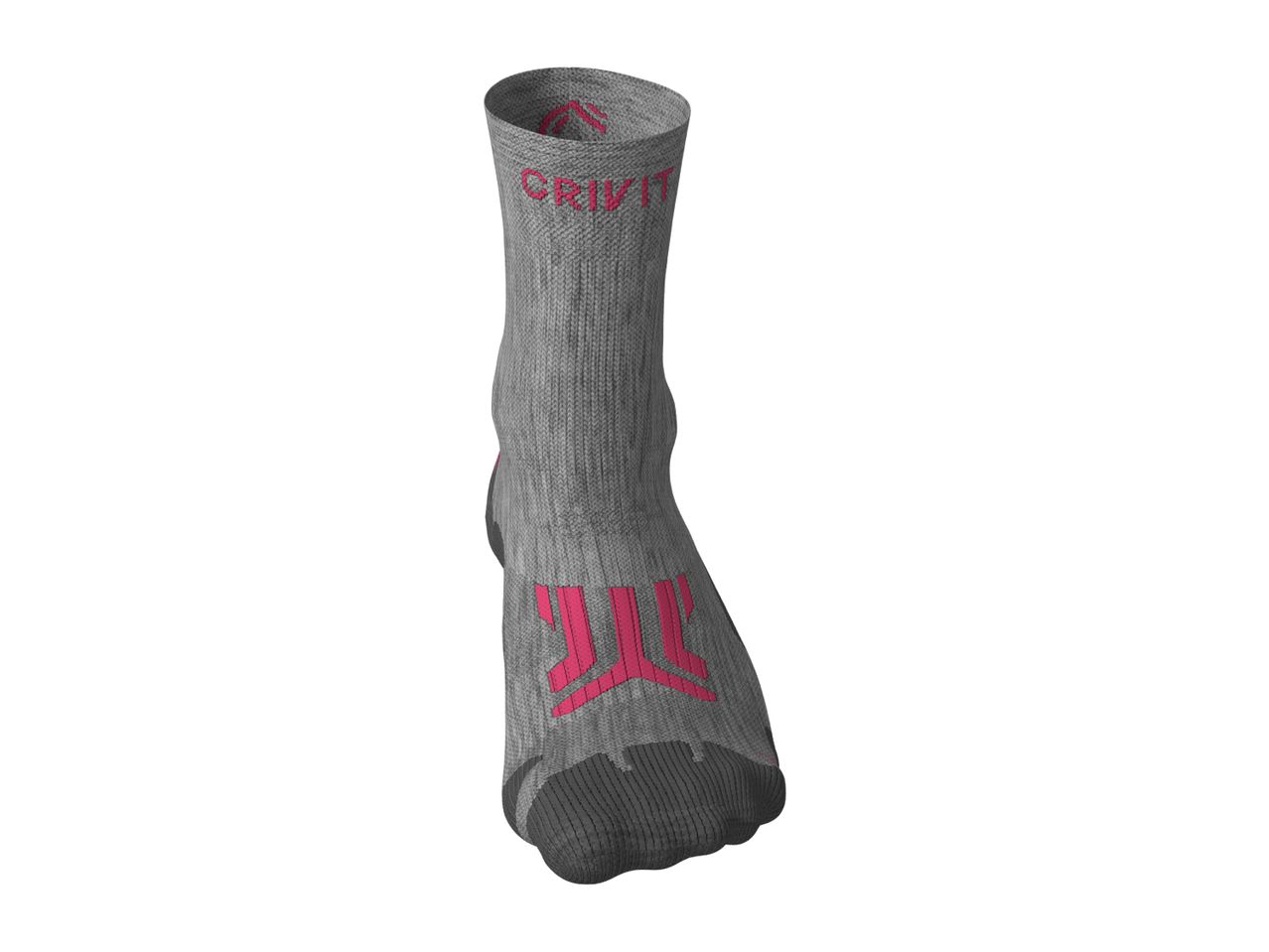 Grey and pink athletic sock with reinforced toe and heel