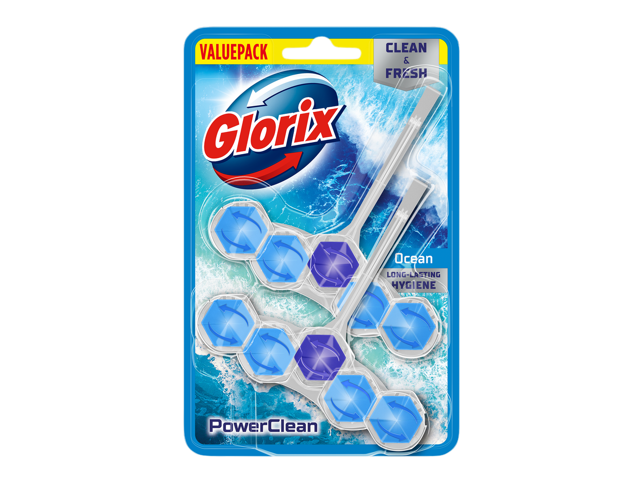 Waardepak toiletblokken met oceaanfris geur, voor langdurige hygiëne en krachtige reiniging.