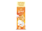 Fles wasparfum met amber- en orchideegeur, met de tekst 'Frisheid non-stop'.