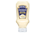 Heinz Original Mayonnaise fles met etiket: 'Made with Free Range Eggs'.