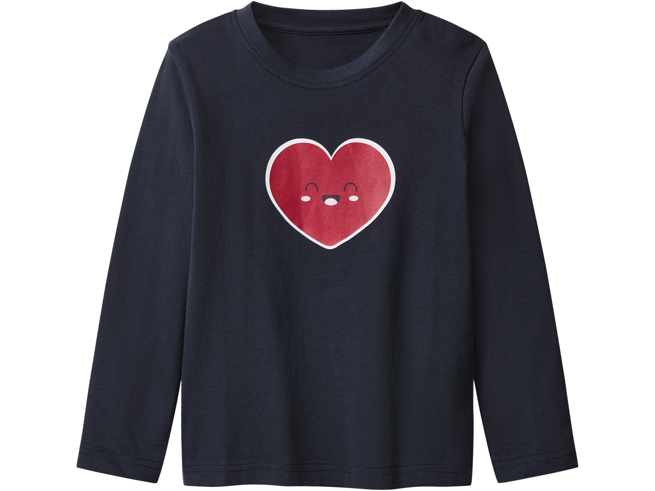 Tumesinine pikkade varrukatega T-särk naeratava punase südamega