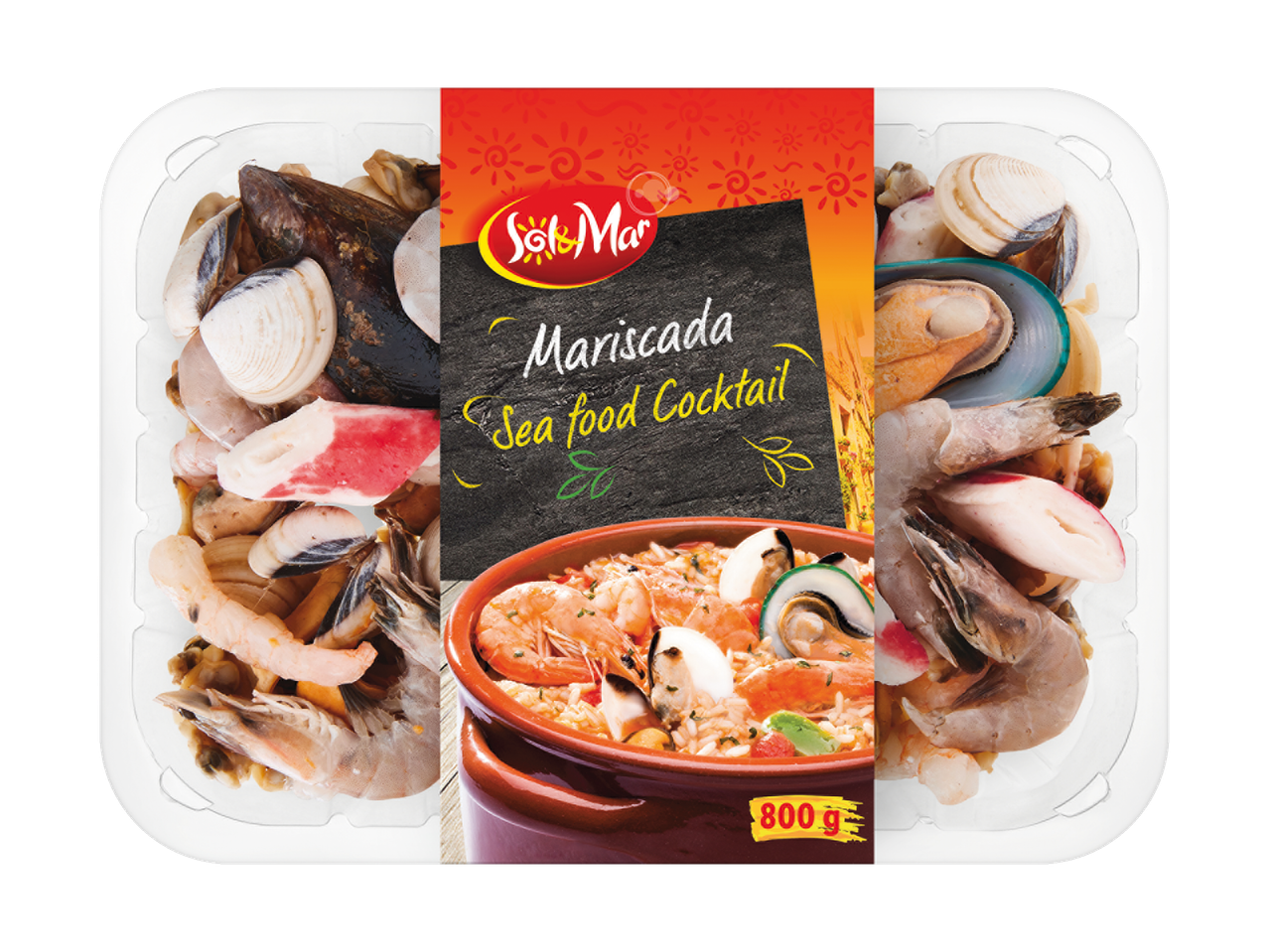 Sol&Mar zeevruchtencocktail: garnalen, mosselen, kokkels.