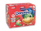 Danonino yoghurtpakke med 6 jordbærsmagsvarianter og en tegneseriefigur.