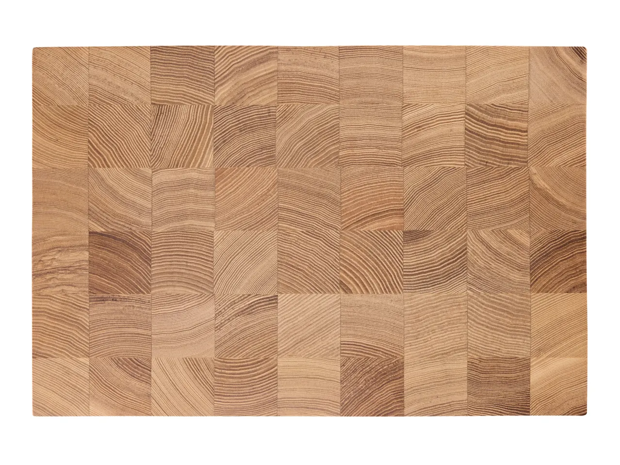 Rectangular wooden cutting board with a checkered grain pattern on a white background.